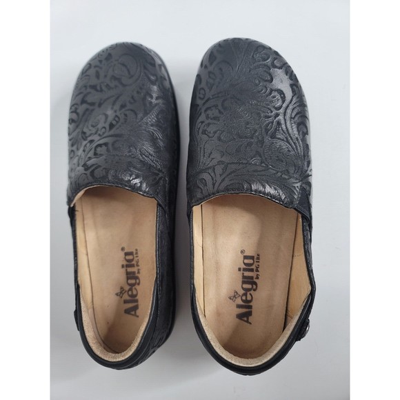 Alegria Womens Leather Clogs Shoes Black Embossed Slip On Casual EU 36 US 6.5 - Picture 6 of 9